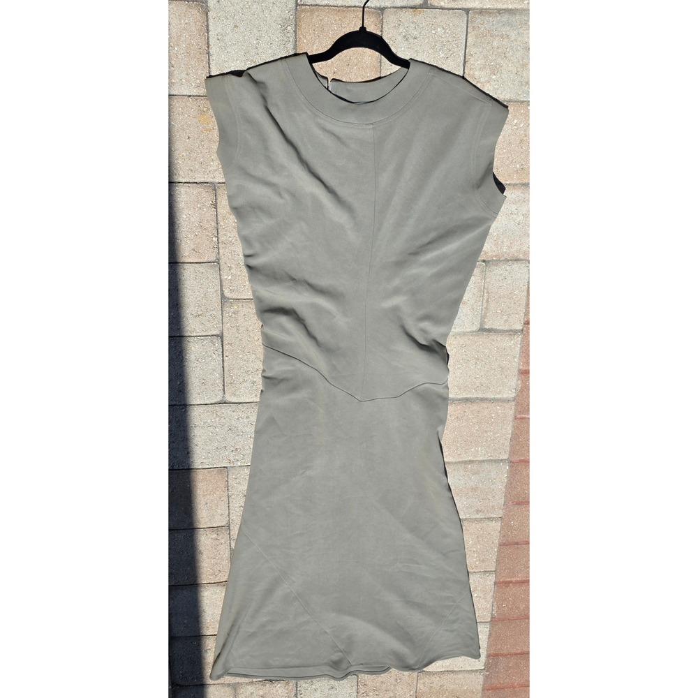 A Personal Uniform Minimalist Cap Sleeve Sheath Dress Olive Green 36 Small Women